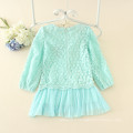 casual menthe bébé filles robe en dentelle pleine manches enfants doux jupes pliquées filles beaux vêtements en gros vêtements d&#39;automne